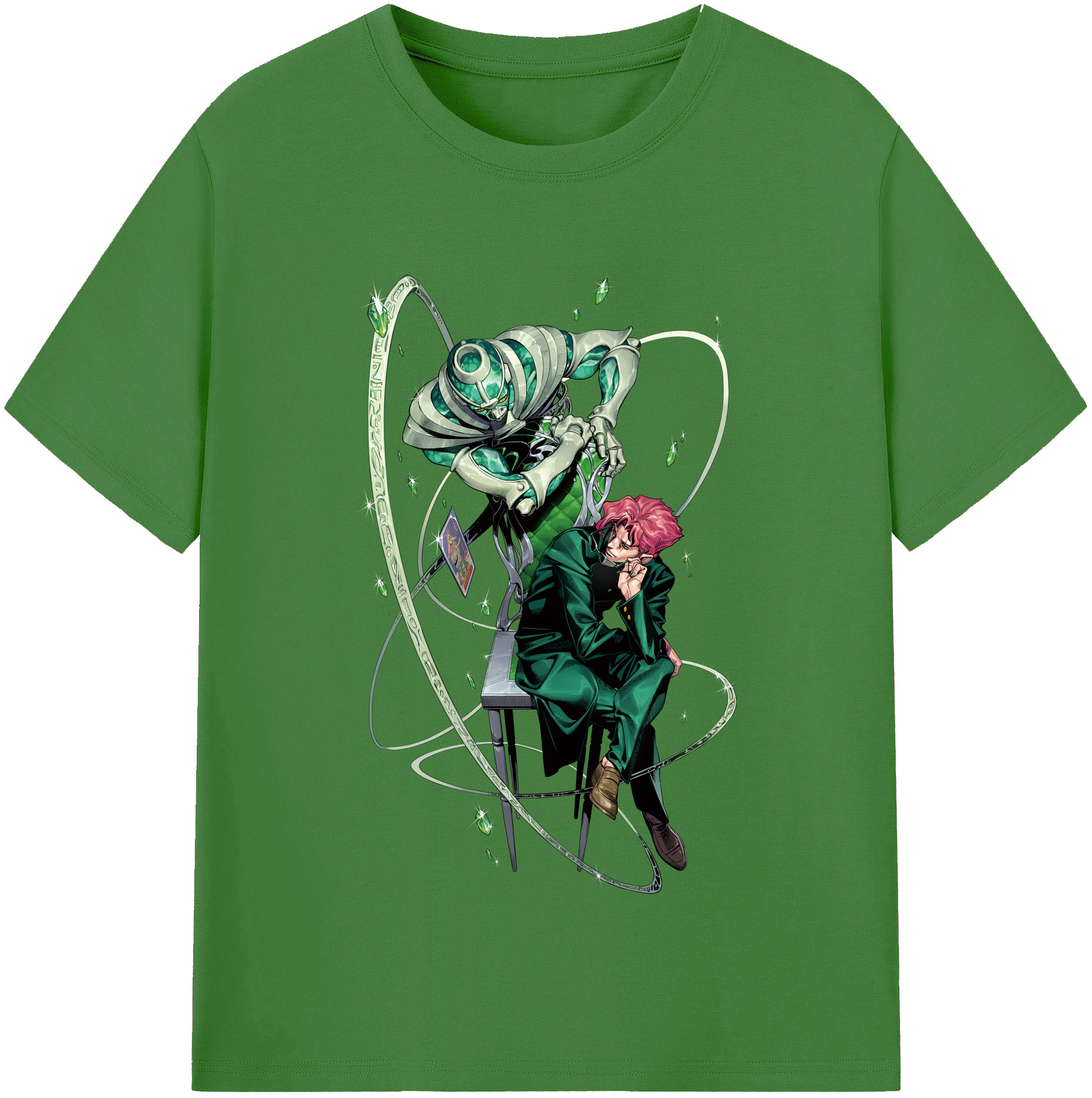 （画像用） ジョジョの奇妙な冒険 花京院 典明（かきょういん のりあき） JoJo's Bizarre Adventure Kakyoin Noriaki レディースカジュアルプリントTシャツ（綿100％）